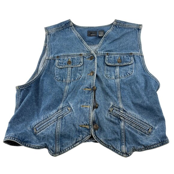 Lizwear Denim Vest XL 100% Cotton Blue Women's 90s Vintage - Picture 1 of 4